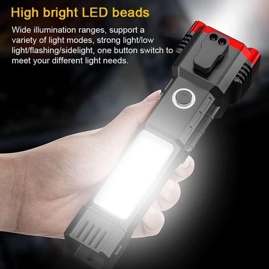 Portable LED Flashlight Multifunctional Work Light Power Bank Emergencies Safety Hammer Waterproof with Sidelight 4 Light Modes