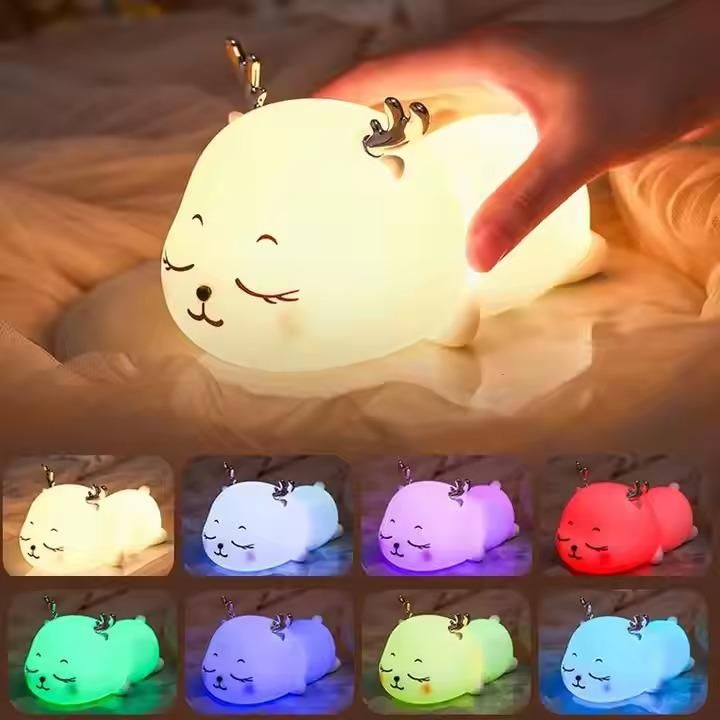 Cute Deer Shaped Silicone Night Light, Rechargeable LED Lamp