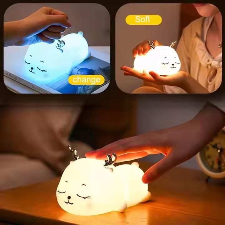 Cute Deer Shaped Silicone Night Light, Rechargeable LED Lamp