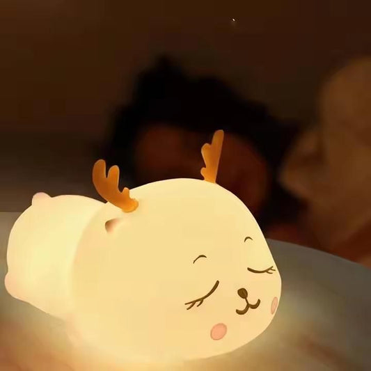 Cute Deer Shaped Silicone Night Light, Rechargeable LED Lamp