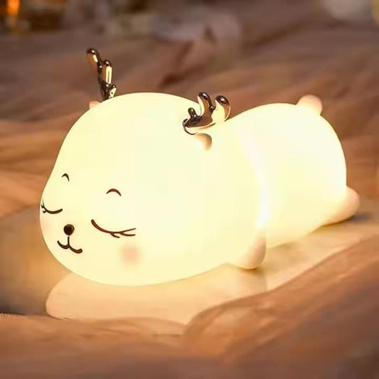 Cute Deer Shaped Silicone Night Light, Rechargeable LED Lamp
